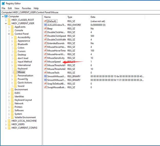 Access MouseSpeed Edit String